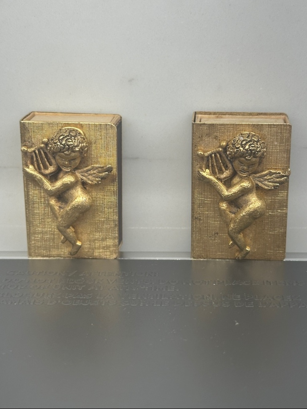 Vintage Brass Cherub Matchbox Covers - Set of 2 with Matches